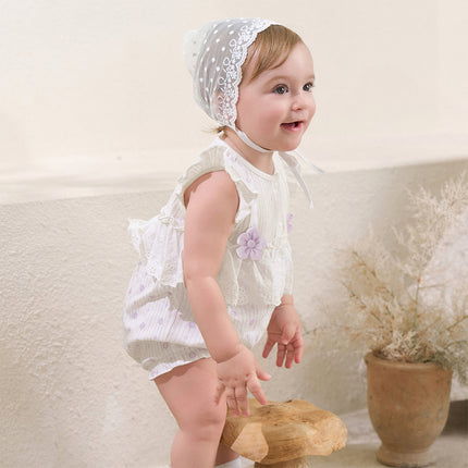Baby Girls Summer Cute Purple Floral Sleeveless Soft Cotton Rompers