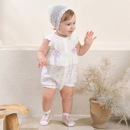 Baby Girls Summer Cute Purple Floral Sleeveless Soft Cotton Rompers