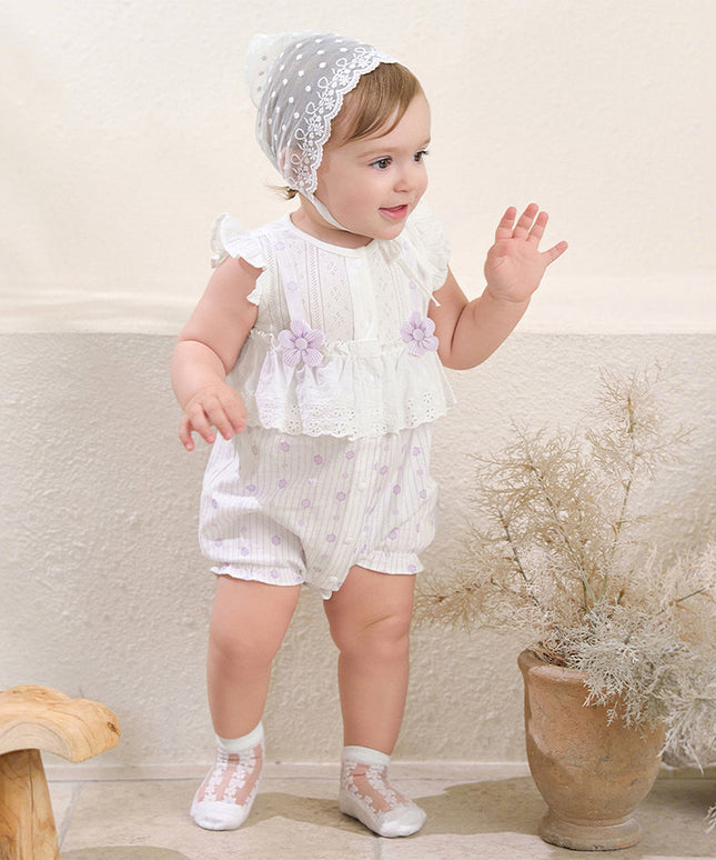 Baby Girls Summer Cute Purple Floral Sleeveless Soft Cotton Rompers