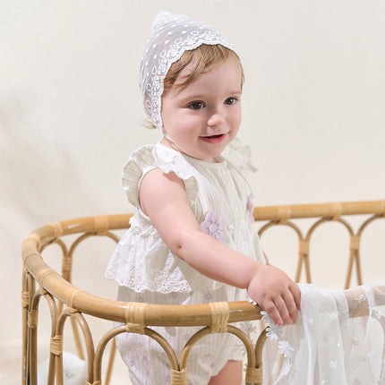 Baby Girls Summer Cute Purple Floral Sleeveless Soft Cotton Rompers