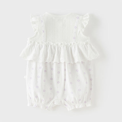 Baby Girls Summer Cute Purple Floral Sleeveless Soft Cotton Rompers