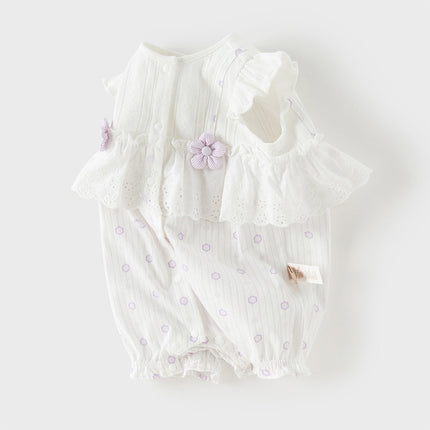 Baby Girls Summer Cute Purple Floral Sleeveless Soft Cotton Rompers