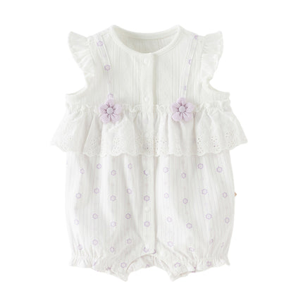 Baby Girls Summer Cute Purple Floral Sleeveless Soft Cotton Rompers