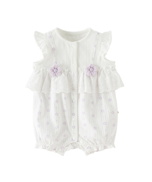 Baby Girls Summer Cute Purple Floral Sleeveless Soft Cotton Rompers