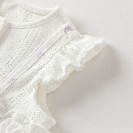 Baby Girls Summer Cute Purple Floral Sleeveless Soft Cotton Rompers