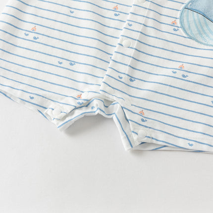 Baby Boys Summer Cool Blue Whale Print Cotton Soft Lightweight Rompers