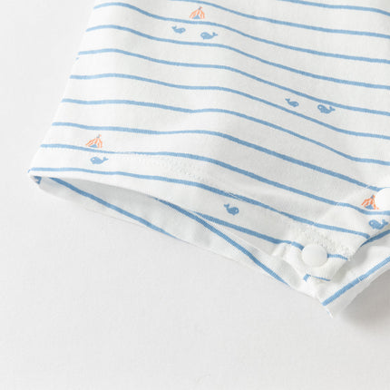 Baby Boys Summer Cool Blue Whale Print Cotton Soft Lightweight Rompers