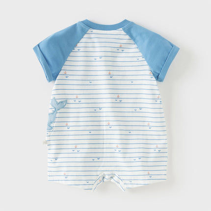 Baby Boys Summer Cool Blue Whale Print Cotton Soft Lightweight Rompers