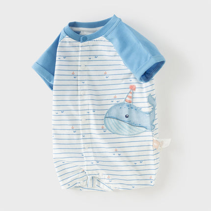 Baby Boys Summer Cool Blue Whale Print Cotton Soft Lightweight Rompers