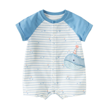 Baby Boys Summer Cool Blue Whale Print Cotton Soft Lightweight Rompers