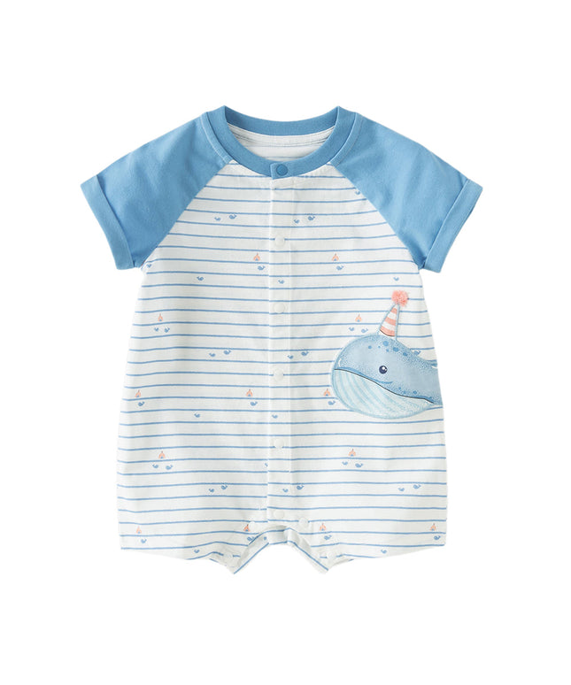 Baby Boys Summer Cool Blue Whale Print Cotton Soft Lightweight Rompers