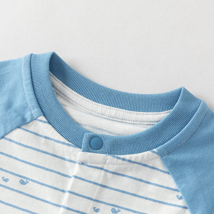 Baby Boys Summer Cool Blue Whale Print Cotton Soft Lightweight Rompers