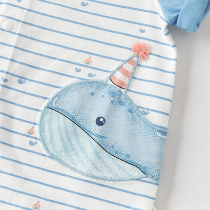 Baby Boys Summer Cool Blue Whale Print Cotton Soft Lightweight Rompers
