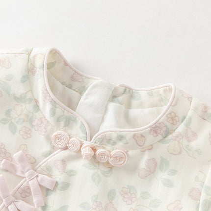 Baby Girls Summer Floral Print Beige Turtle Chinese-style Comfortable Rompers