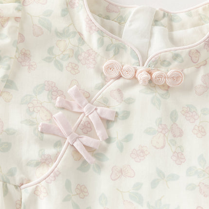 Baby Girls Summer Floral Print Beige Turtle Chinese-style Comfortable Rompers