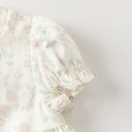 Baby Girls Summer Floral Print Beige Turtle Chinese-style Comfortable Rompers