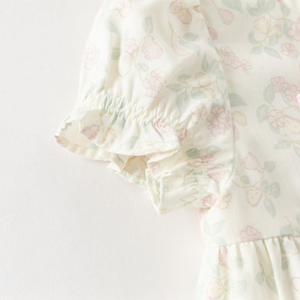 Baby Girls Summer Floral Print Beige Turtle Chinese-style Comfortable Rompers