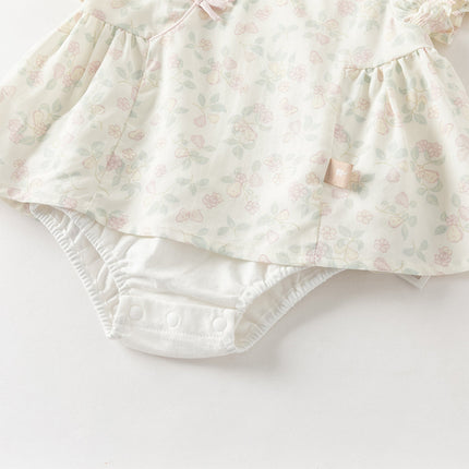Baby Girls Summer Floral Print Beige Turtle Chinese-style Comfortable Rompers