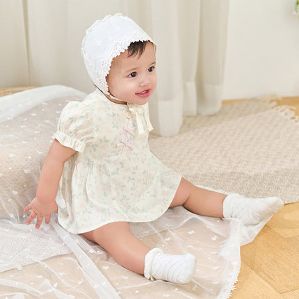 Baby Girls Summer Floral Print Beige Turtle Chinese-style Comfortable Rompers