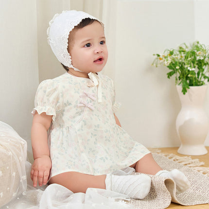 Baby Girls Summer Floral Print Beige Turtle Chinese-style Comfortable Rompers