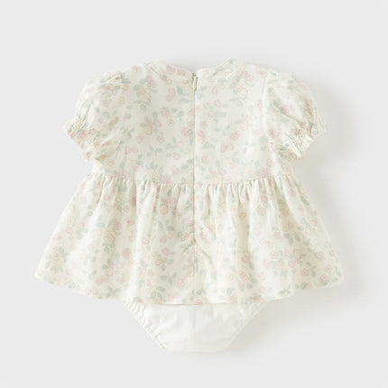 Baby Girls Summer Floral Print Beige Turtle Chinese-style Comfortable Rompers
