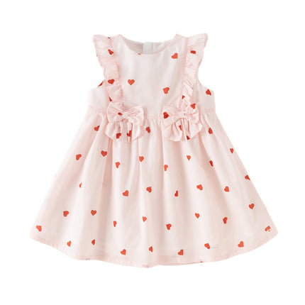 Toddler Girls Summer Sweet Pink Love Print Sleeveless Comfortable A-line Dress