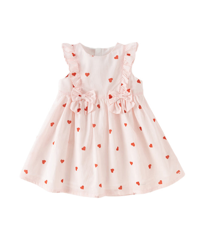 Toddler Girls Summer Sweet Pink Love Print Sleeveless Comfortable A-line Dress
