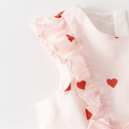 Toddler Girls Summer Sweet Pink Love Print Sleeveless Comfortable A-line Dress