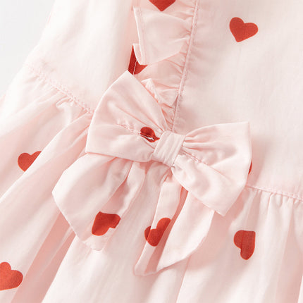 Toddler Girls Summer Sweet Pink Love Print Sleeveless Comfortable A-line Dress