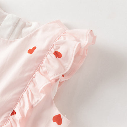 Toddler Girls Summer Sweet Pink Love Print Sleeveless Comfortable A-line Dress
