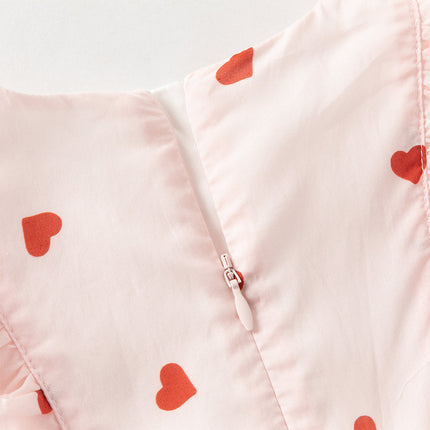 Toddler Girls Summer Sweet Pink Love Print Sleeveless Comfortable A-line Dress