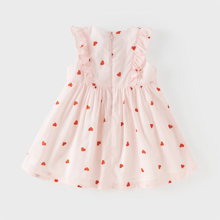 Toddler Girls Summer Sweet Pink Love Print Sleeveless Comfortable A-line Dress