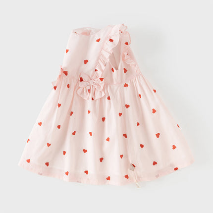 Toddler Girls Summer Sweet Pink Love Print Sleeveless Comfortable A-line Dress