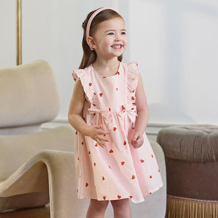 Toddler Girls Summer Sweet Pink Love Print Sleeveless Comfortable A-line Dress