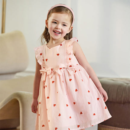 Toddler Girls Summer Sweet Pink Love Print Sleeveless Comfortable A-line Dress