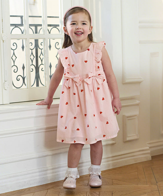 Toddler Girls Summer Sweet Pink Love Print Sleeveless Comfortable A-line Dress