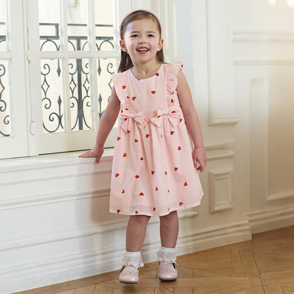 Toddler Girls Summer Sweet Pink Love Print Sleeveless Comfortable A-line Dress