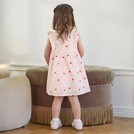 Toddler Girls Summer Sweet Pink Love Print Sleeveless Comfortable A-line Dress