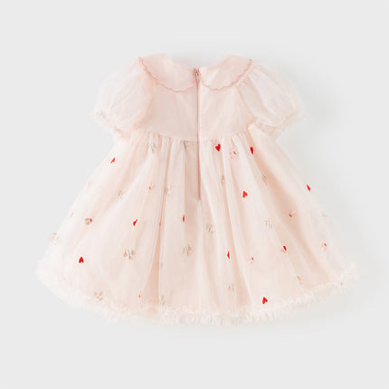 Toddler Girls Summer Cute Pink Love Print Lightweight Mesh Dress(wallet bag)