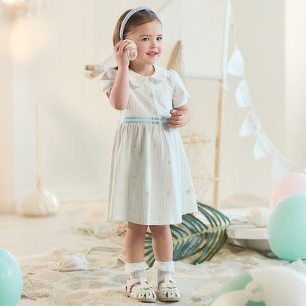 Toddler Girls Summer Stylish Striped Navy Collar A-line Comfortable Dress