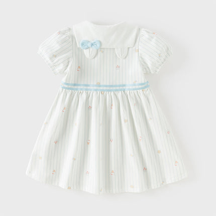 Toddler Girls Summer Stylish Striped Navy Collar A-line Comfortable Dress
