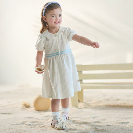 Toddler Girls Summer Stylish Striped Navy Collar A-line Comfortable Dress