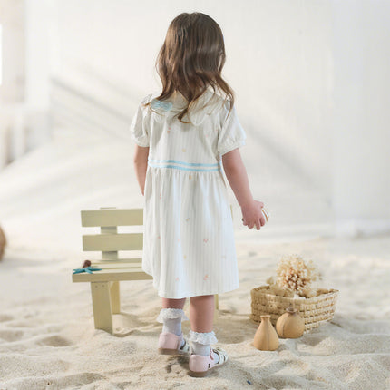 Toddler Girls Summer Stylish Striped Navy Collar A-line Comfortable Dress