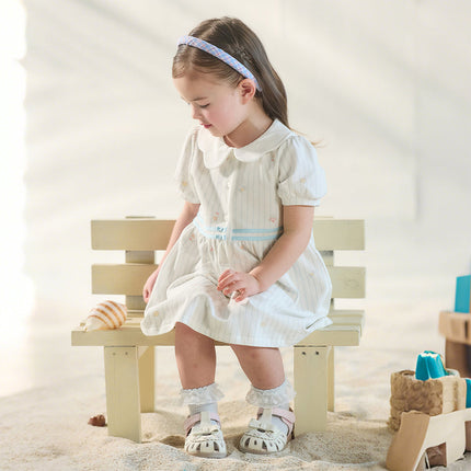Toddler Girls Summer Stylish Striped Navy Collar A-line Comfortable Dress