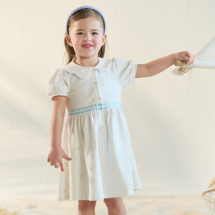 Toddler Girls Summer Stylish Striped Navy Collar A-line Comfortable Dress