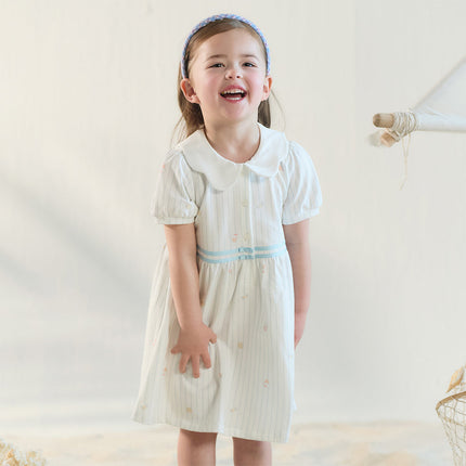 Toddler Girls Summer Stylish Striped Navy Collar A-line Comfortable Dress