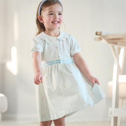 Toddler Girls Summer Stylish Striped Navy Collar A-line Comfortable Dress