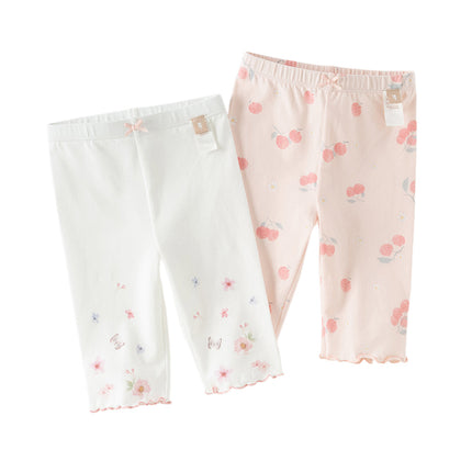 Toddler Girls Summer Adorable Print Pink/White Soft Slim Stretchable Leggings