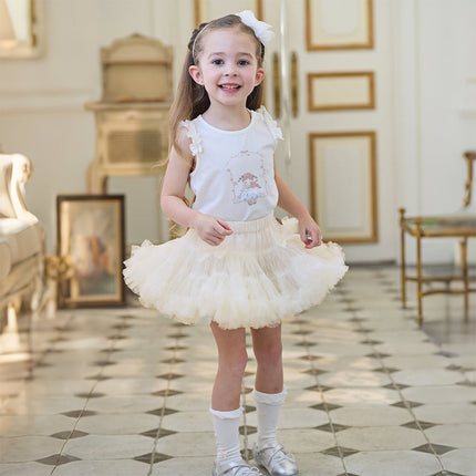 Toddler Girls Summer Cute Pink/Beige High Waist Flared Mini Tutu Mesh Skirts