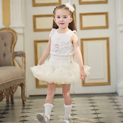 Toddler Girls Summer Cute Pink/Beige High Waist Flared Mini Tutu Mesh Skirts